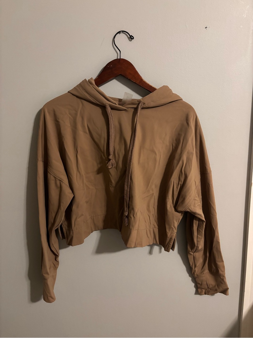 Cropped Drawstring Hoodie - Taupe